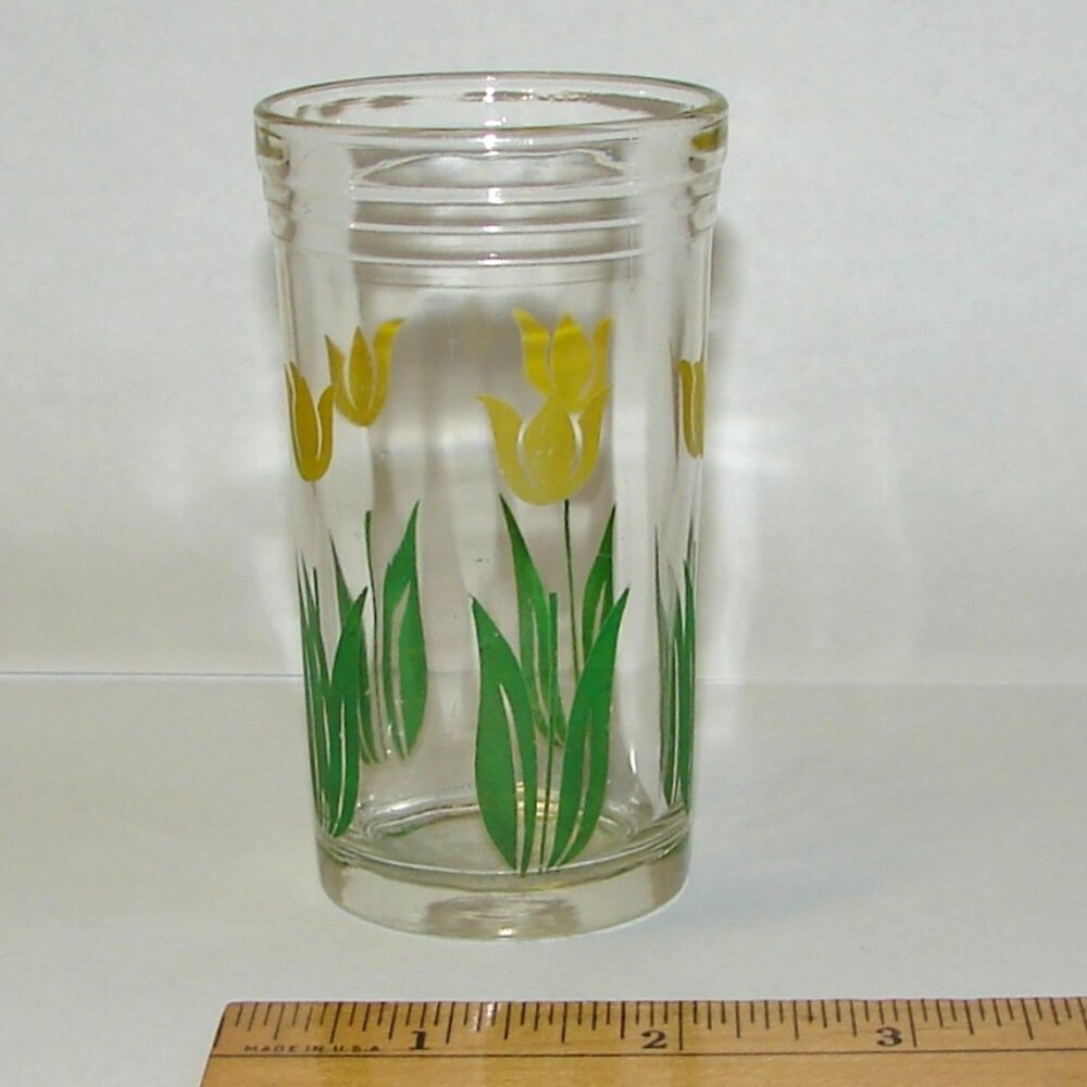 Vintage Swanky Swig Yellow Tulips 3 7/8" Glass, 3 Ring Top, Single Replacement